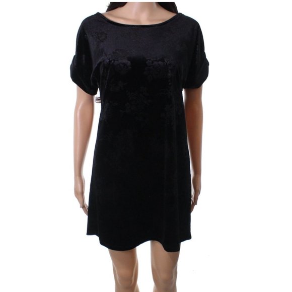 Black Velvet Dress Floral Burnout - Picture 1 of 5